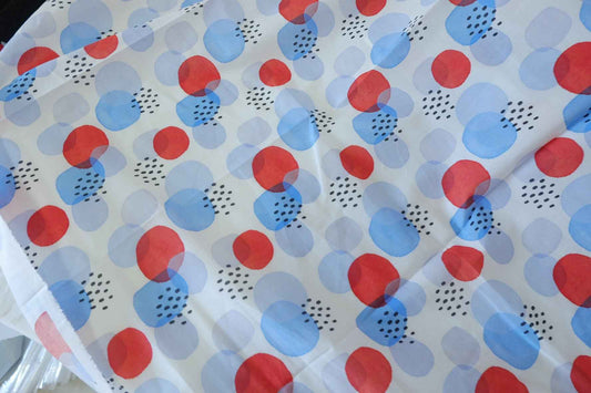Red Blue Abstract Cotton Lawn Fabric – 3.8 yd