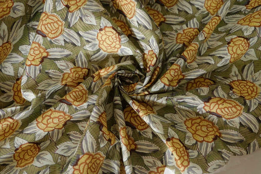 Olive & Mustard Floral Cotton Lawn Fabric – 3.3 yd