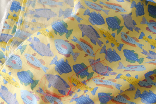 Yellow Fish Cotton Poplin — 1.64 yd