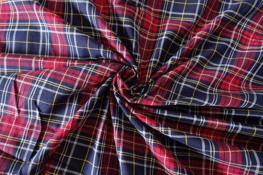 Navy & Red Yarn-Dyed Tartan Cotton Fabric – 3.3 yd