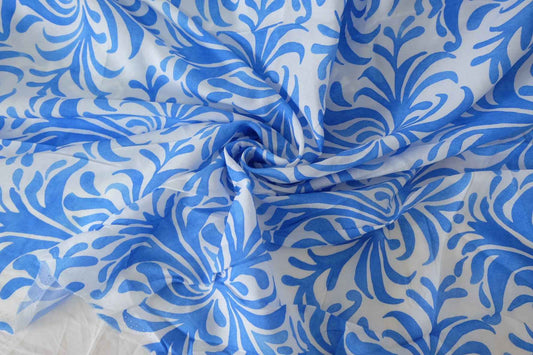 Blue White Scroll Print Ultra-Light Cotton Fabric - 4.9 yd