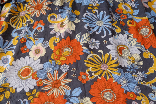 Retro Floral Rayon Fabric 3.3 Yards