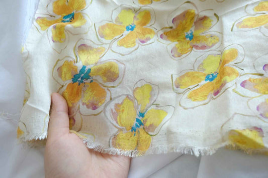 Yellow Watercolor Floral Tencel Linen Fabric - 1.80 yd