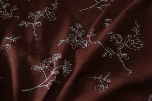 Chocolate Floral Embroidered Linen Cotton – 2.2 yd