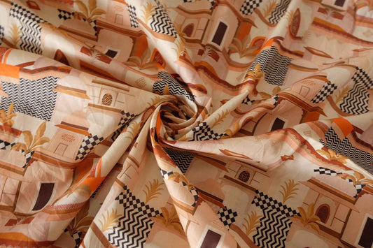 Terracotta Architecture Cotton Lawn Fabric – 1.2 yd