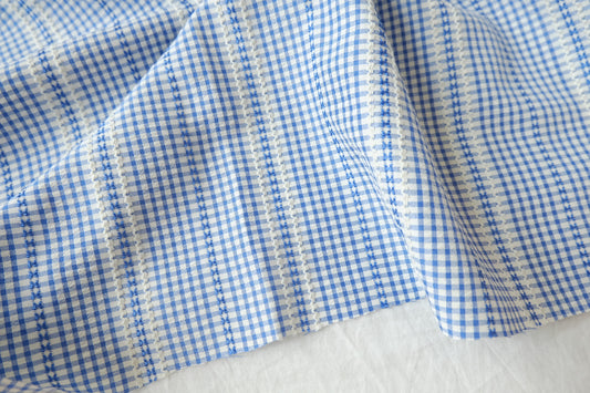 Blue Gingham Jacquard Cotton Blend, 2.19 Yards