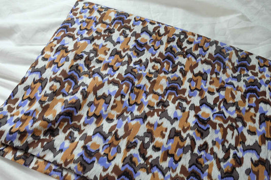 Abstract Brown and Blue Cotton Fabric, Lightweight Apparel Weight, 2.08 Yards