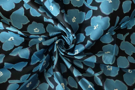 Luxury Blue Floral Structured Stretch Cotton Blend – 1.6 yd