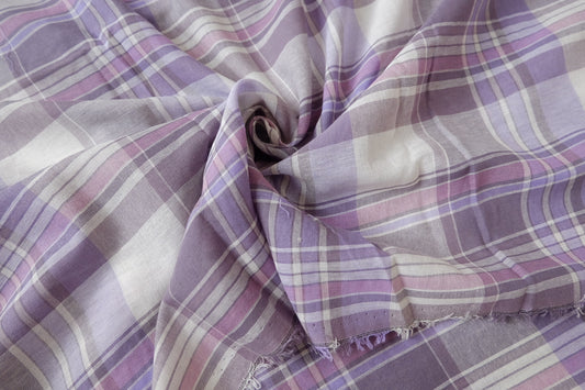 Lavender Plaid Cotton Gauze Fabric – Ultra Lightweight Summer Shirting (3.28 yards)