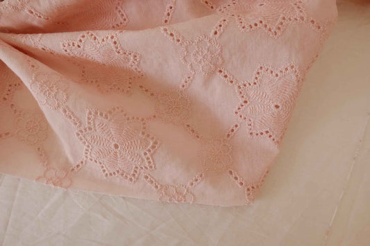 Blush Pink Embroidered Cotton Eyelet Fabric – 2.2 yd