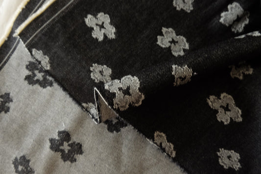 Little Grey Flowers – Heavyweight Cotton Jacquard Denim – 2.2 yd