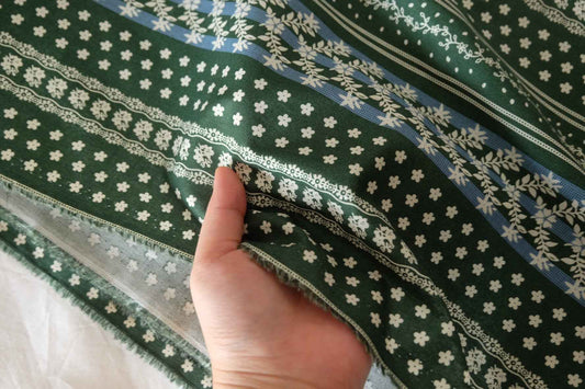 Forest Green Floral Border Cotton Lawn Fabric – 2.2 / 3.3 yd