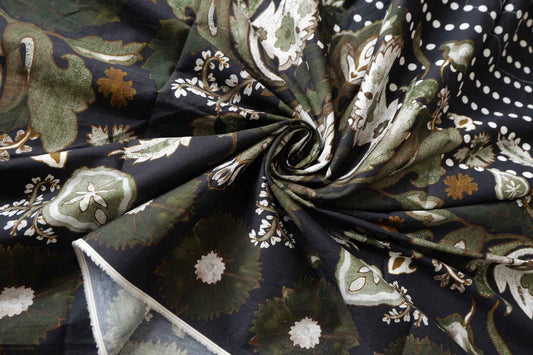 Black Border Print Cotton Poplin Fabric - 2.19 yd