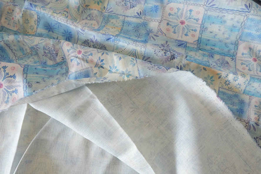 Blue Mosaic Patchwork Lyocell Linen Fabric, 1.64 Yards