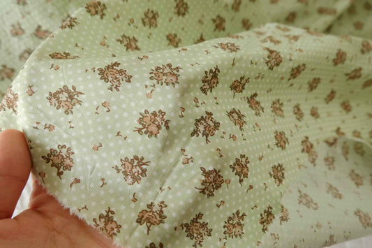 Sage Green Vintage Bouquet Print Cotton Lawn Fabric – 3.28 yd Piece