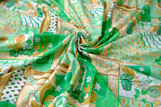 Green Picnic Scarf Print Rayon Fabric - 3.28 yd
