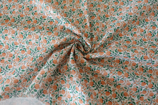 Orange Floral Berry Branch Cotton Fabric - 2.2 yd