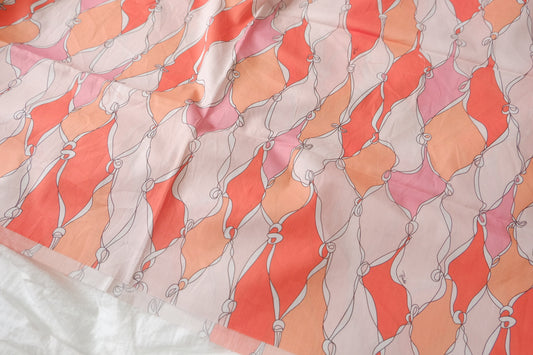 Coral Scarf Print Cotton Lawn Fabric - 1.31 yd
