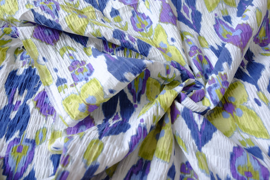 Textured Linen-Cotton Floral in Blue, Lilac & Lime — 1.64 Yards