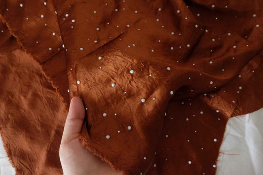 Burnt Copper Pearl-Embellished Acetate Blend Satin – 2 yd