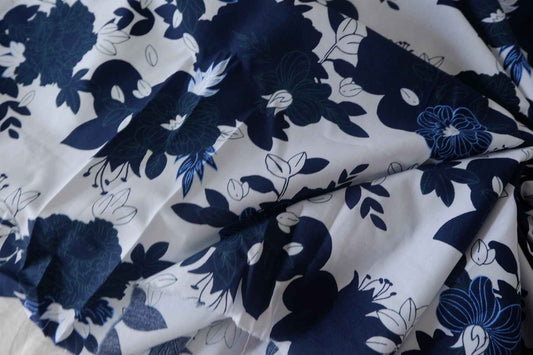 Midnight Blue Floral Cotton Fabric — Slightly Imperfect – 3.3 yd