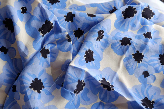Blue Floral Sanded Rayon Fabric - by the yard