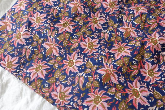 Navy Paisley Floral 6 oz Cotton Canvas — 2.19 yd