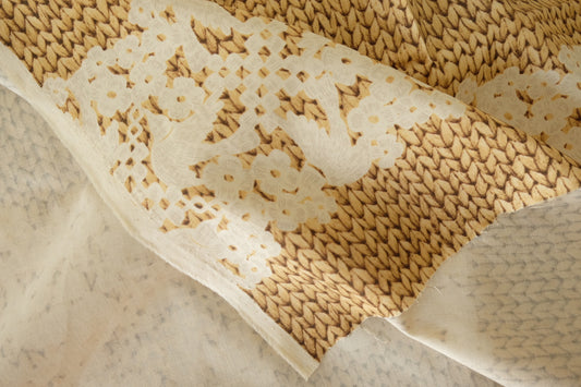 Linen Cotton Blend Structured Fabric – Textured Weave with Lace Effect Overlay – 2.2 yds
