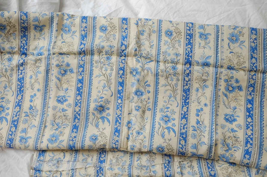 Porcelain Blue Floral Stripe Rayon Linen Fabric, Soft Airy Summer Weight, 2.41 Yards