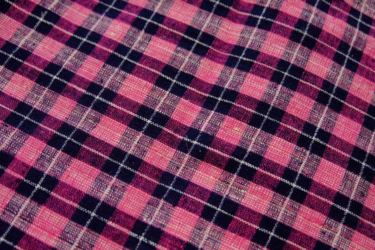 A004 Peach Noir: Northern Check Tǔbù with Dotted Accents - 45cm Width - BUBBO