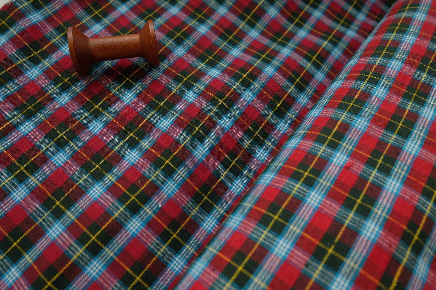 A007 Royal Plaid: Northern Tǔbù in Emerald & Crimson - 55cm Width - BUBBO