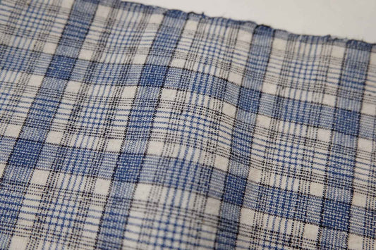 A013 Southern Heirloom: White & Blue Check Tǔbù - 30cm Width | With Handloom "Shuttle Star" - BUBBO