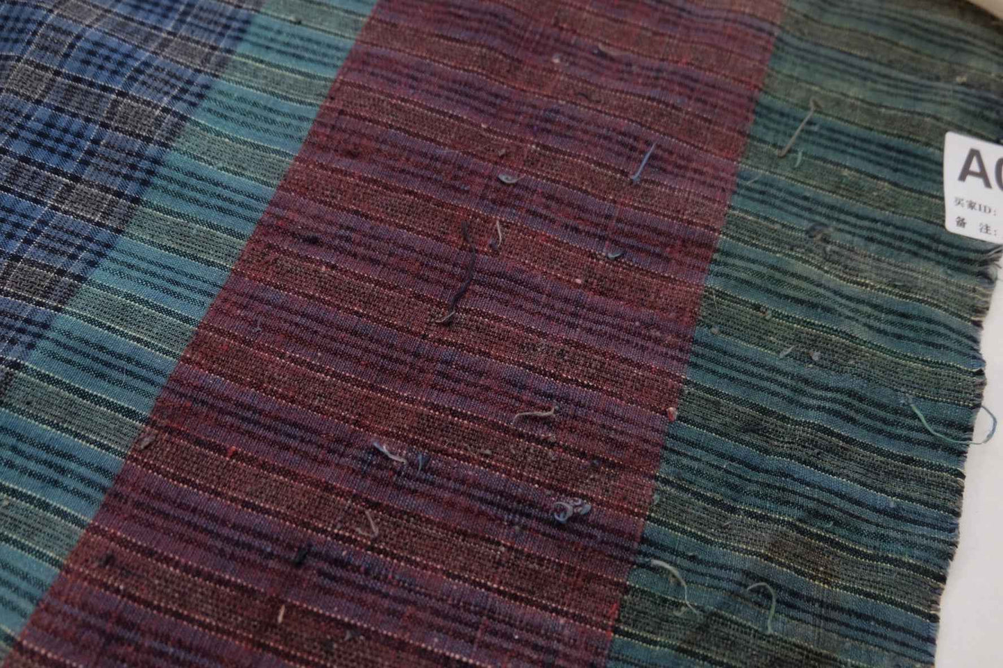 A014 Ash - Blue Check: Plant Ash Dyed Tǔbù with Special Loom's Head - 33cm Width - BUBBO