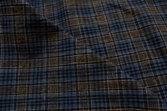 A014 Ash - Blue Check: Plant Ash Dyed Tǔbù with Special Loom's Head - 33cm Width - BUBBO