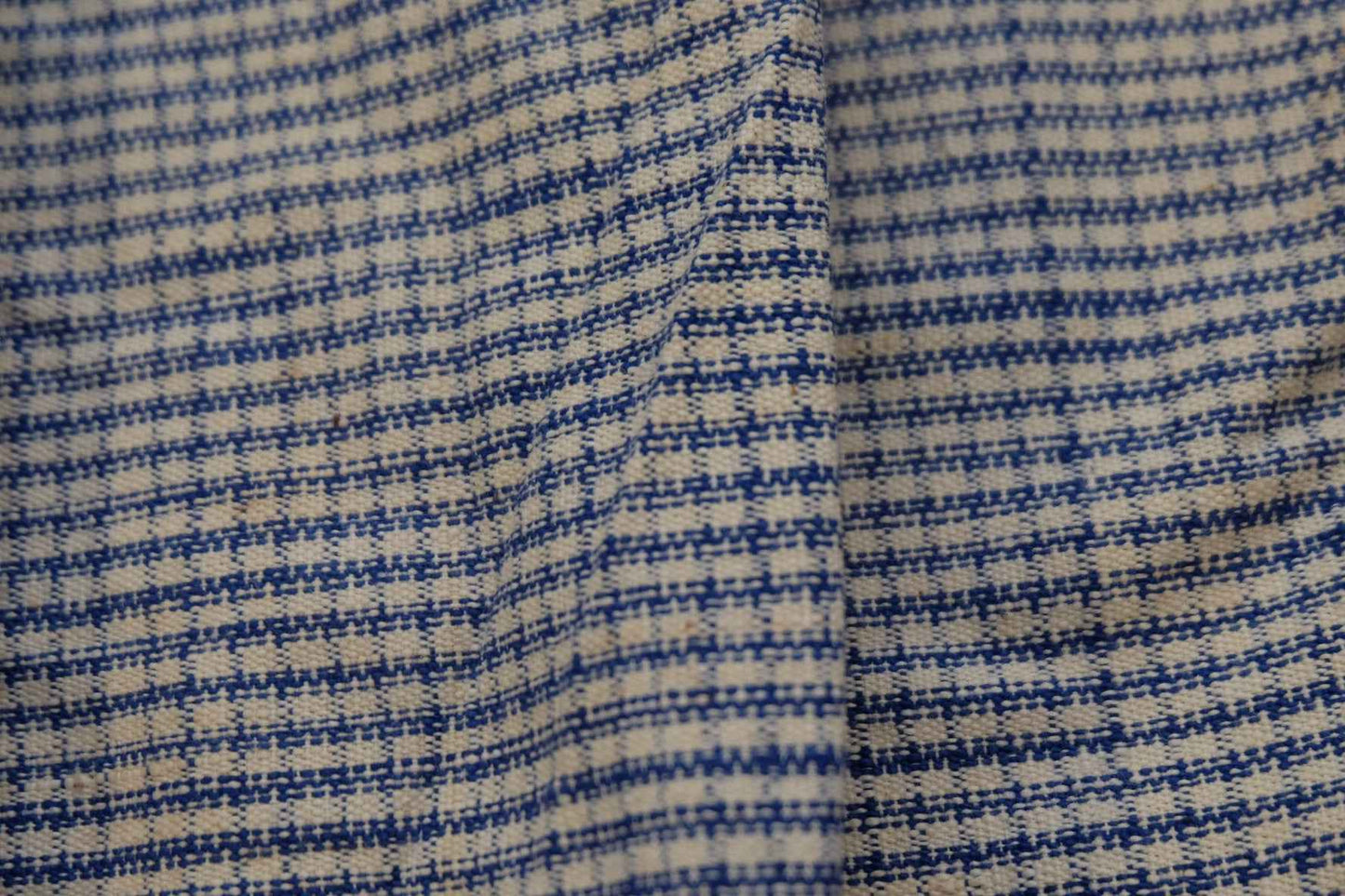 A017 Vintage Indigo Check: White Southern Tǔbù with Natural Patina - 37cm Width | Specially Priced - BUBBO