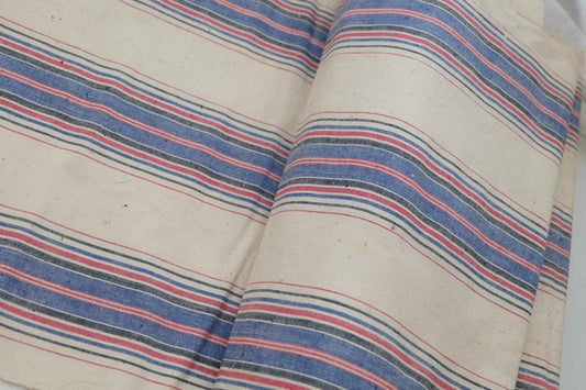 A019 Vintage Spectrum: Striped Tǔbù in White with Primary Colors - 37.5cm Width - BUBBO