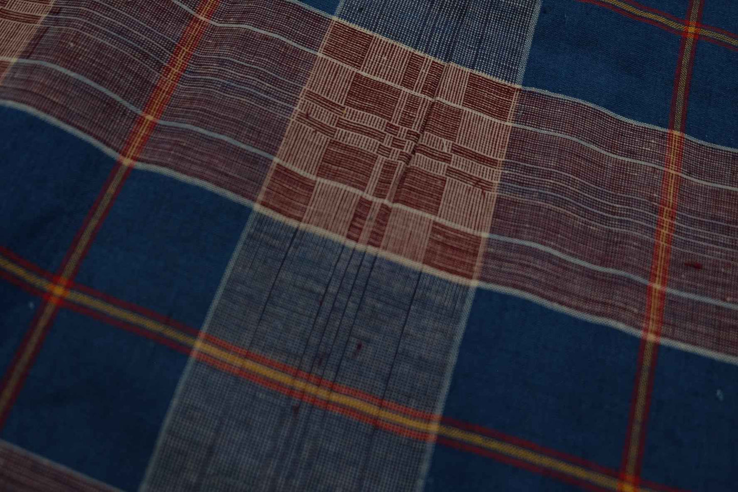 A020 Northern Reed Check: Bold Blue & Red Geometric Tǔbù - 49cm Width - BUBBO