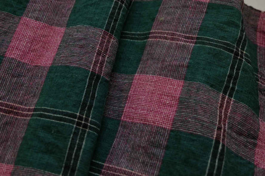 A030 Jade & Blossom: Southern Check Tǔbù in Forest Green & Vintage Pink - 42cm Width | Limited Collection - BUBBO