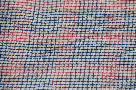 A033 Southern Windmill Check: White Tǔbù with Blue & Red Pinstripes - 35.5cm Width | Pre - Washed - BUBBO