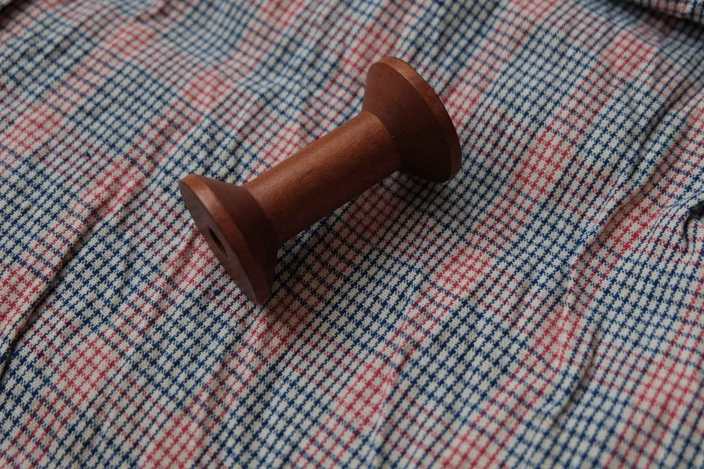 A033 Southern Windmill Check: White Tǔbù with Blue & Red Pinstripes - 35.5cm Width | Pre - Washed - BUBBO