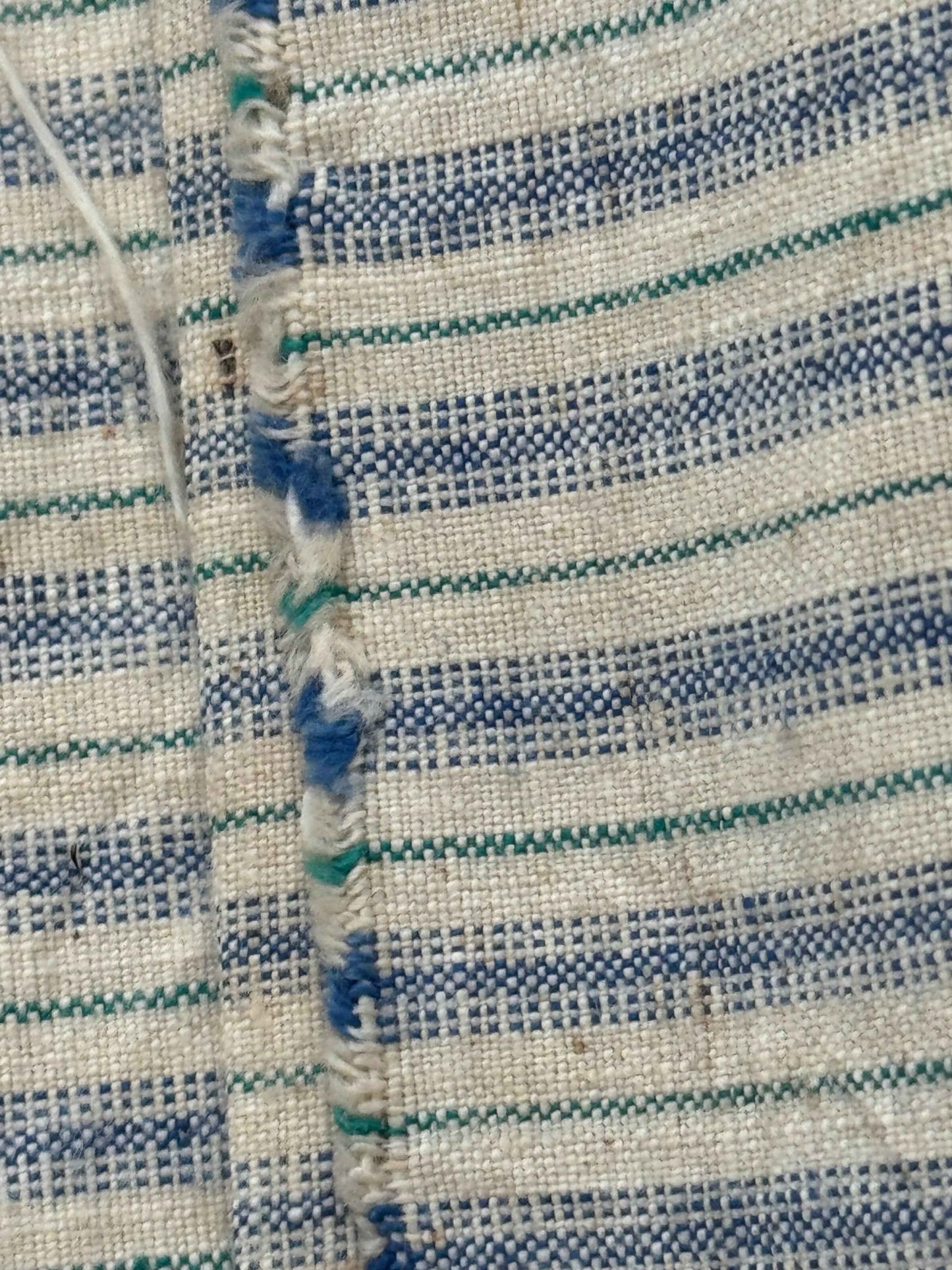 A040 Southern Breeze: White Tǔbù with Denim Blue & Green Pinstripes - 35cm Width - BUBBO