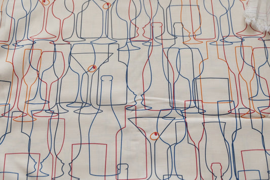 Abstract Wine Glass Line Print Cotton Broadcloth – Modern Artistic – 55” Wide – Sold by the Yard - BUBBO