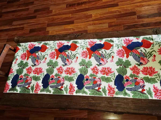 "Golden Fortune" Koi & Lotus Print - Heritage Cotton Collection