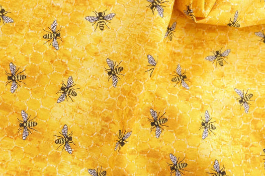 Golden Honey Bee Cotton Fabric — 3.28 Yards
