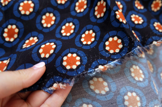 Navy Geometric Cotton - Linen Plain Weave - 3 yds - BUBBO