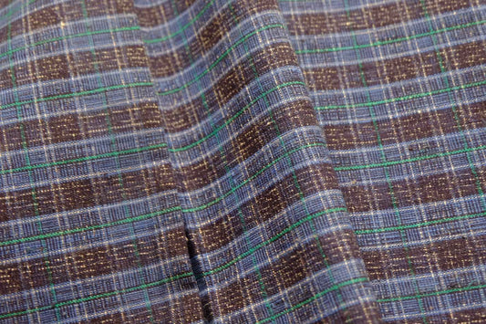 Navy Luster: Reed - Pattern Tǔbù with Denim Blue & Emerald Lines - 37cm Width - BUBBO