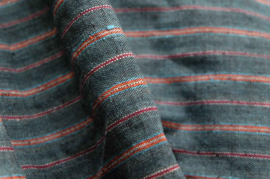 Northern Tǔbù in Hunter Green with Rust & Crimson Stripes wide 49cm - BUBBO