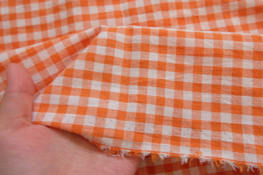 Orange Sunlight Check Cotton - Linen – Colorwoven Grid – 57” Wide – 3.3 Yards Total – Sold by the Yard - BUBBO