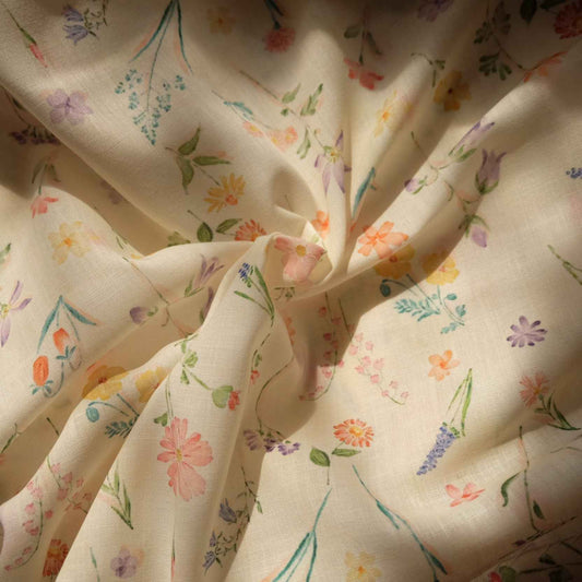 Painterly Wildflower Faux Linen Fabric 1.64 yd