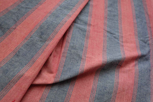 Peach Horizon: Weft - Wise Striped Tǔbù in Soft Blush & Slate - 54cm Width - BUBBO